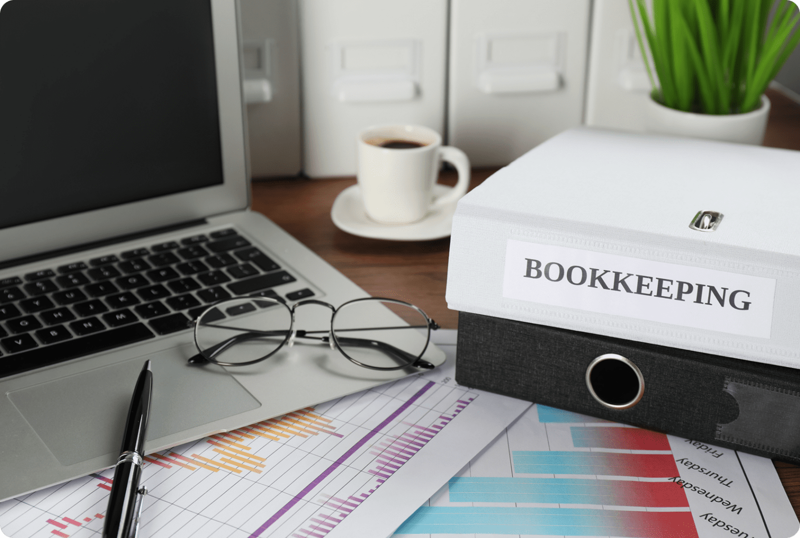 Office desk with financial documents
