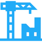 Crane and building icon in blue